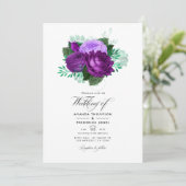Invitation Mariage Floral Aquarelle Violet et Vert (Debout devant)