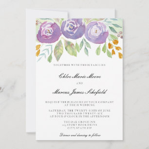 Invitation Mariage Floral Aquarelle Violet Lavande
