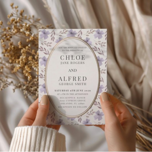 Invitation Mariage Floral Aquarelle Violet Moderne