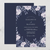 Invitation Mariage Floral Ardoise de Minuit (Devant / Derrière)