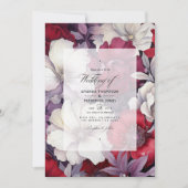 Invitation Mariage floral argenté, blanc et rouge profond (Devant)