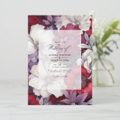 Invitation Mariage floral argenté, blanc et rouge profond (Debout devant)