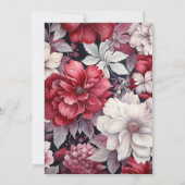 Invitation Mariage floral argenté, blanc et rouge profond (Dos)