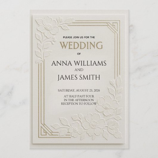 Invitation Mariage Floral Art Déco en Relief (Devant)
