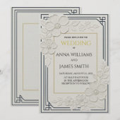 Invitation Mariage Floral Art Déco en Relief (Devant / Derrière)