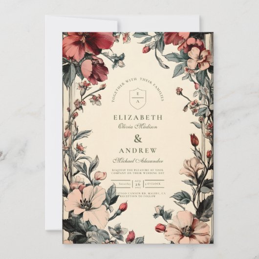 Invitation Mariage Floral Art Nouveau élégant (Devant)