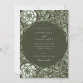 Invitation Mariage floral Art Nouveau vert Muet (Devant)