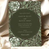 Invitation Mariage floral Art Nouveau vert Muet