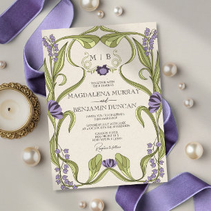 Invitation Mariage Floral Art Nouveau Vintage Violet Lilas