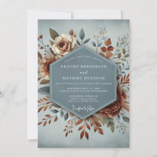 Invitation Mariage Floral Artistique Ardoise & Rouille