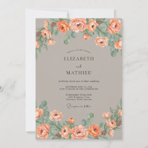 Invitation Mariage Floral Artistique Corail