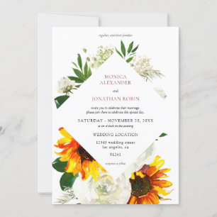 Invitation Mariage Floral Artsy Tournesol & Rose Blanche