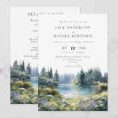 Invitation Mariage Floral au Bord du Lac en Forêt (Devant / Derrière)