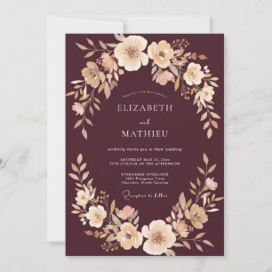 Invitation Mariage Floral au Bourgogne Profond Pêche