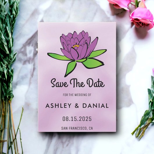 Invitation Mariage floral au lotus pourpre Dusty Enregistrer