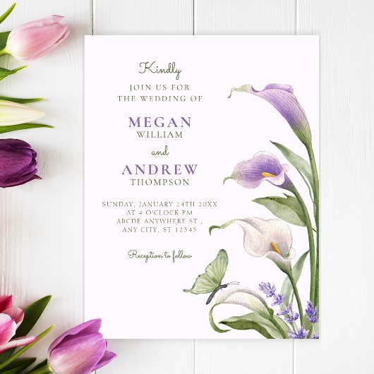 Invitation Mariage floral au lys violet