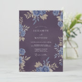Invitation Mariage Floral au Prune (Debout devant)