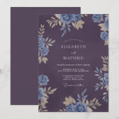 Invitation Mariage Floral au Prune (Devant / Derrière)
