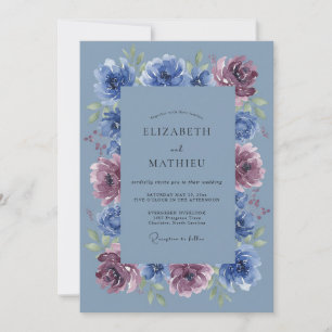 Invitation Mariage Floral au Pruneau Bleu