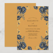 Invitation Mariage Floral Audacieux Ocre (Devant / Derrière)