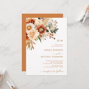 Invitation Mariage Floral Automnal à l'Aquarelle Terracotta
