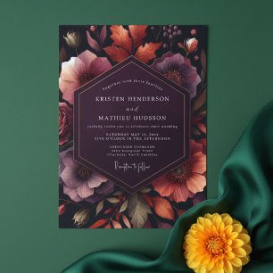 Invitation Mariage Floral Automnal au Prune Profond