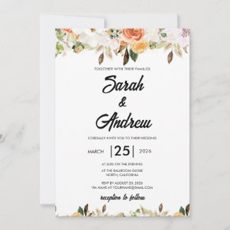 Invitation Mariage Floral Automnal Bohème en Terre Cuite