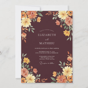Invitation Mariage Floral Automnal Bordeaux