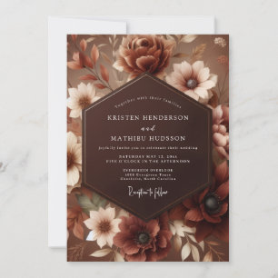 Invitation Mariage Floral Automnal Brun et Sombre