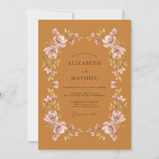 Invitation Mariage Floral Automnal Chaud Ocre (Devant)