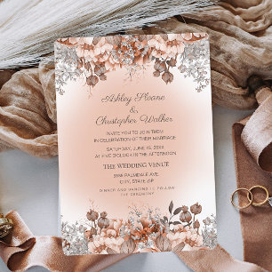 Invitation Mariage Floral Automnal Élégant Orange Brûlé Rose