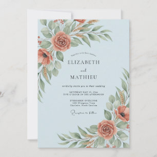 Invitation Mariage Floral Automnal en Terracotta