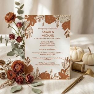 Invitation Mariage Floral Automnal en Terracotta Élégant