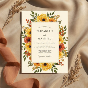 Invitation Mariage Floral Automnal Jaune