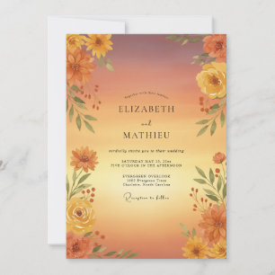Invitation Mariage Floral Automnal Ocre