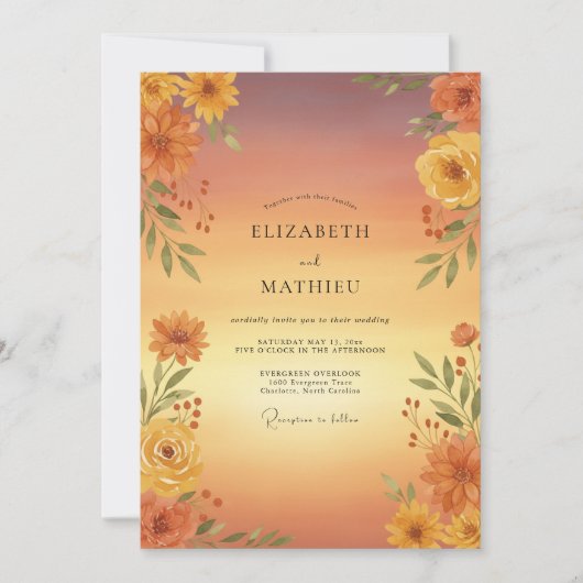 Invitation Mariage Floral Automnal Ocre (Devant)