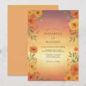 Invitation Mariage Floral Automnal Ocre (Devant / Derrière)