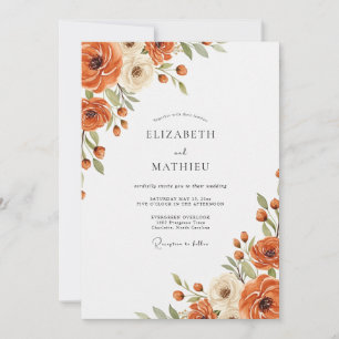Invitation Mariage Floral Automnal Orange
