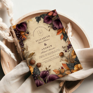 Invitation Mariage Floral Automnal Prune Foncé