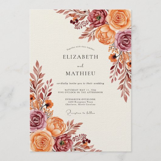 Invitation Mariage Floral Automnal Rustique (Devant)