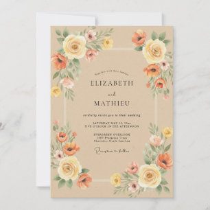 Invitation Mariage Floral Automnal Sable Chaud