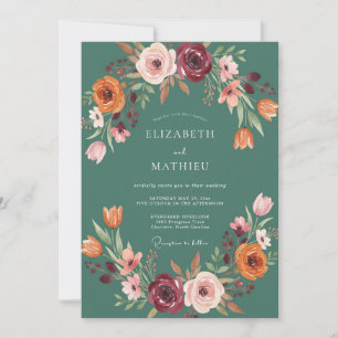 Invitation Mariage Floral Automnal Teal en Pleine Fleur