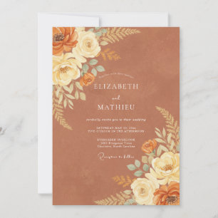 Invitation Mariage Floral Automnal Terracotta