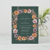 Invitation Mariage Floral Automnal Vert Profond (Debout devant)