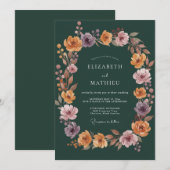Invitation Mariage Floral Automnal Vert Profond (Devant / Derrière)