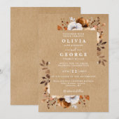 Invitation Mariage Floral Automne Rustique Kraft (Devant / Derrière)