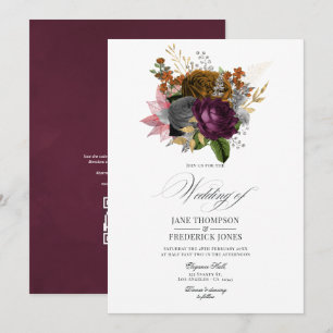 Invitation Mariage Floral Automne Vintage avec QR Code de RSV