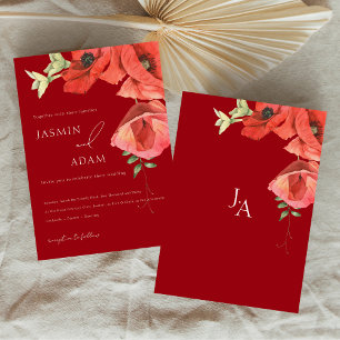 Invitation Mariage Floral aux Coquelicots Rouges Élégants