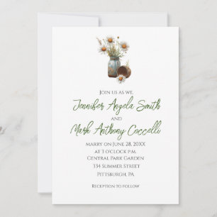 Invitation Mariage Floral aux Marguerites en Pot Mason Rustiq