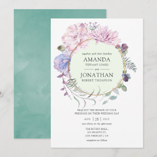 Invitation Mariage Floral aux Pivoines Géométriques Pastel